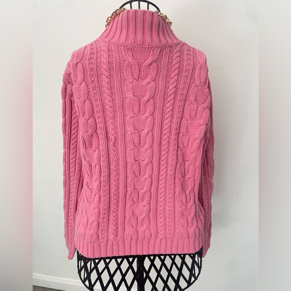 CHAPS Womens Sz L Pink Heavy Cable-Knit Mock Neck Sweater 100% Cotton - Picture 4 of 6